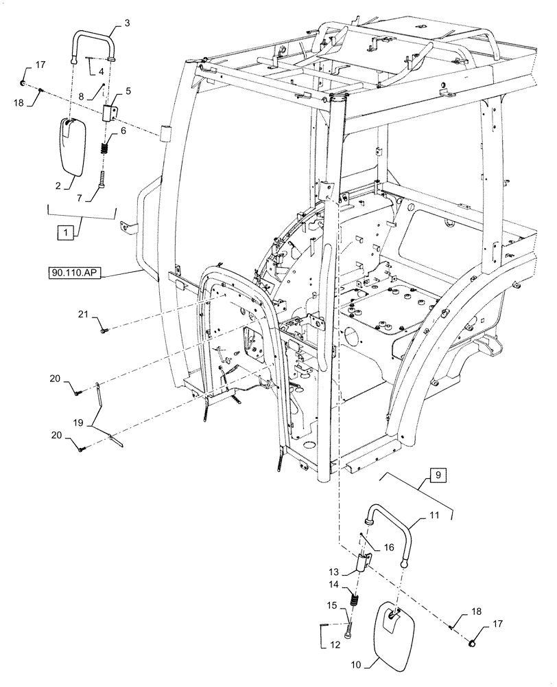Схема запчастей Case IH FARMALL 50C - (90.118.BM[01]) - EXTERNAL REAR VIEW MIRROR (90) - PLATFORM, CAB, BODYWORK AND DECALS