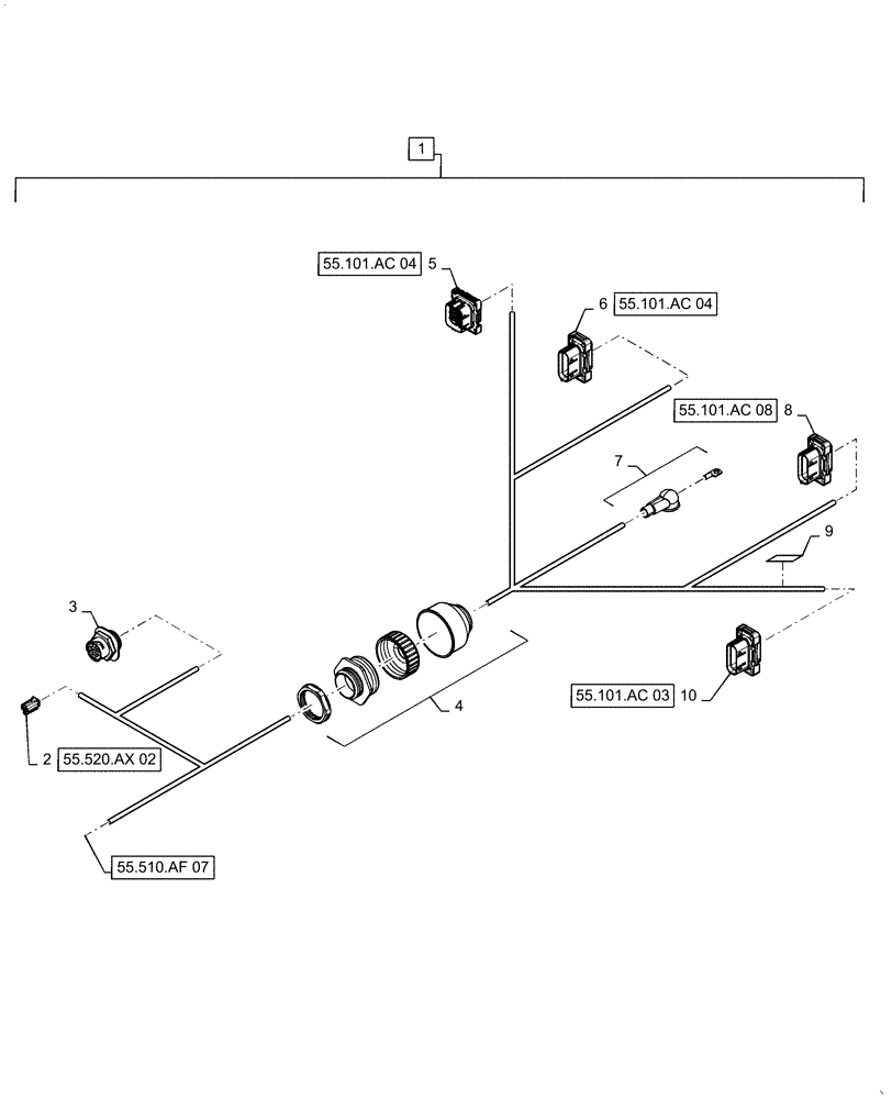 Схема запчастей Case IH 6140 - (55.510.AF[08]) - WIRE HARNESS, CAB MAIN, CONTINUED (55) - ELECTRICAL SYSTEMS