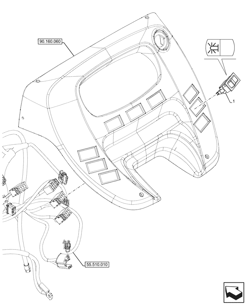 Схема запчастей Case IH FARMALL 80N - (55.405.030) - VAR - 759063 - ROTATING BEACON, SWITCH, CAB (55) - ELECTRICAL SYSTEMS