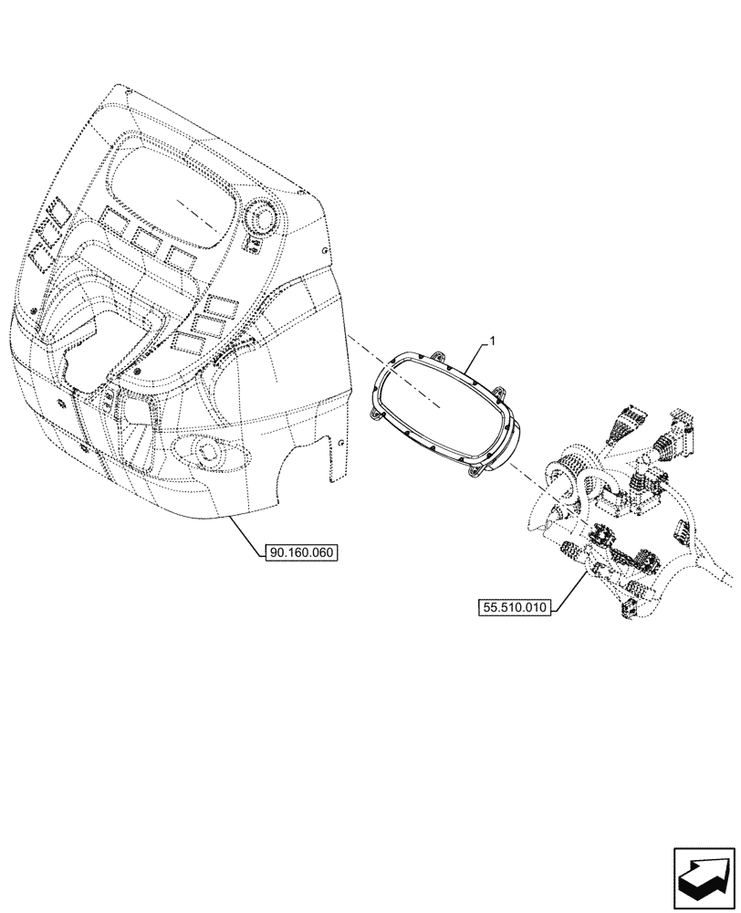 Схема запчастей Case IH FARMALL 90V - (55.408.020) - VAR - 341117, 341118, 341122, 341124, 341127, 341128, 342268 - INSTRUMENT PANEL (55) - ELECTRICAL SYSTEMS