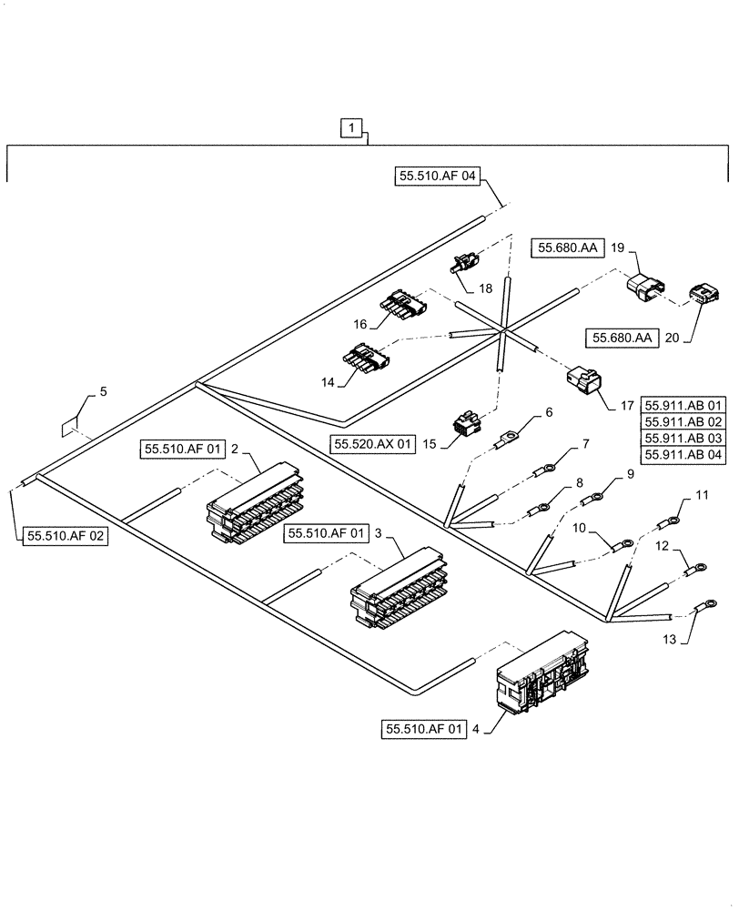 Схема запчастей Case IH 7140 - (55.510.AF[03]) - WIRE HARNESS, CAB MAIN, CONTINUED (55) - ELECTRICAL SYSTEMS