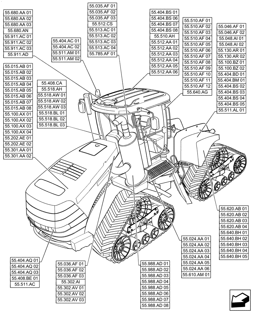 Схема запчастей Case IH QUADTRAC 470 - (00.000.55) - PICTORIAL INDEX - ELECTRICAL SYSTEMS (00) - GENERAL & PICTORIAL INDEX