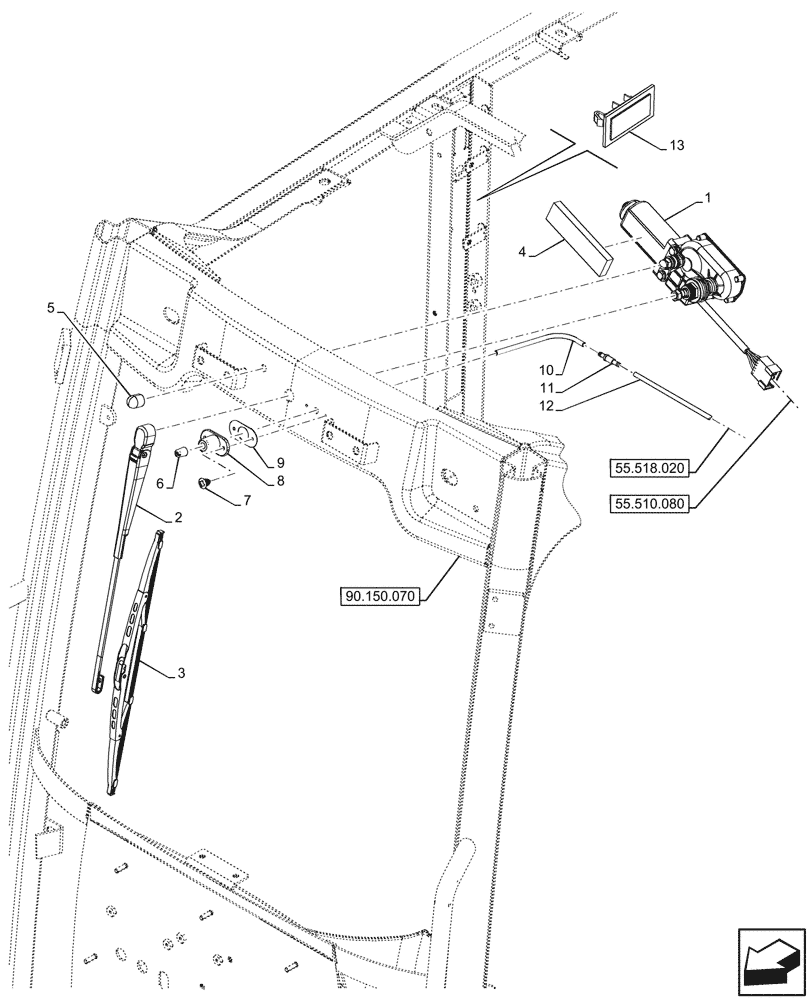 Схема запчастей Case IH FARMALL 90N - (55.518.010) - VAR - 390642 - WINDSHIELD WIPER, CAB (55) - ELECTRICAL SYSTEMS