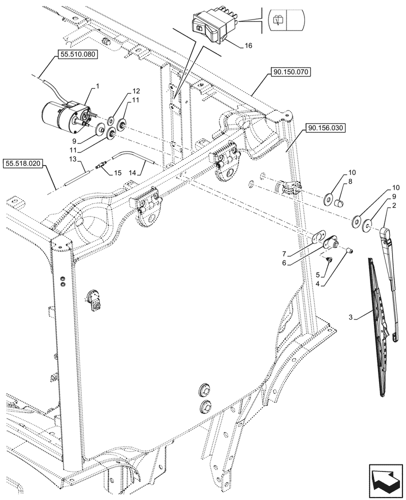 Схема запчастей Case IH FARMALL 100N - (55.518.030) - VAR - 330642 - REAR WIPER, CAB (55) - ELECTRICAL SYSTEMS