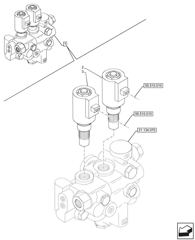 Схема запчастей Case IH FARMALL 110N - (55.024.140) - VAR - 341054, 341055 - ELECTROHYDRAULIC DIFFERENTIAL LOCK, SOLENOID (55) - ELECTRICAL SYSTEMS