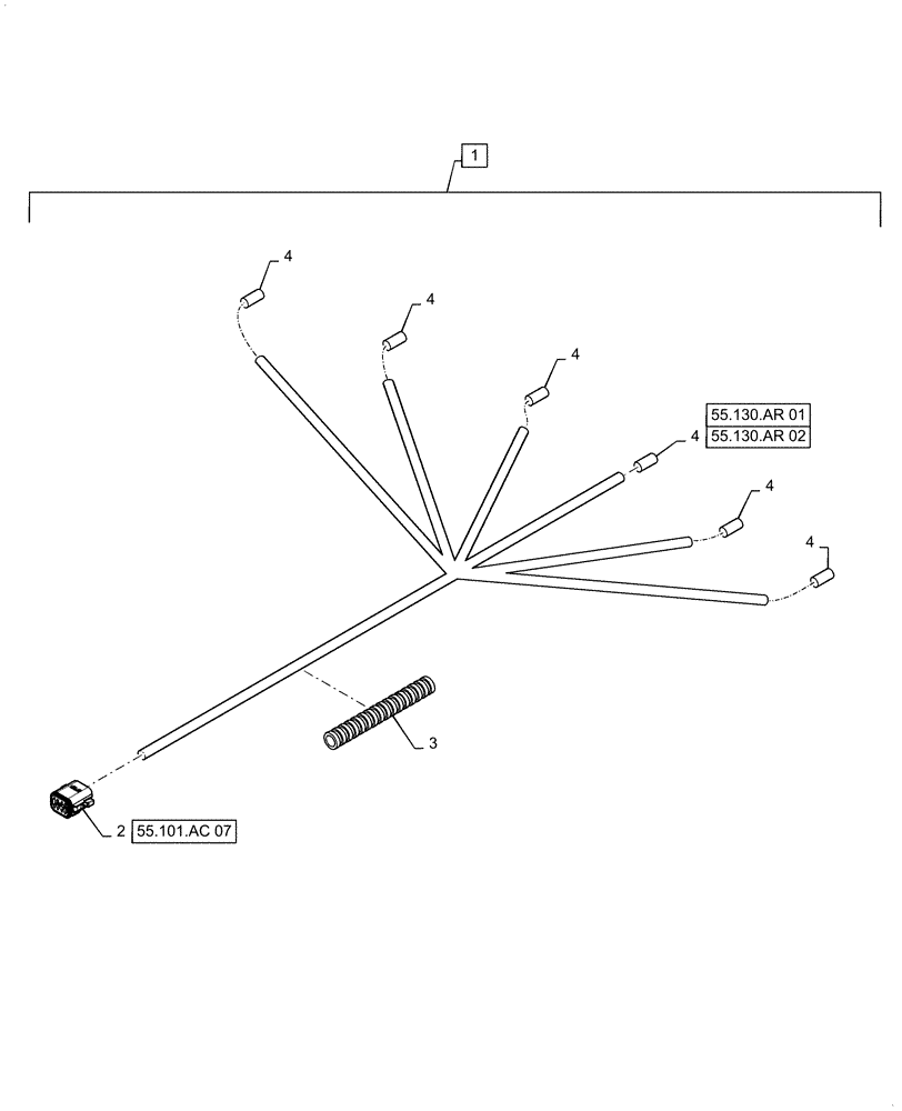 Схема запчастей Case IH 5140 - (55.130.AR[03]) - WIRE HARNESS, TRAILER HITCH (55) - ELECTRICAL SYSTEMS