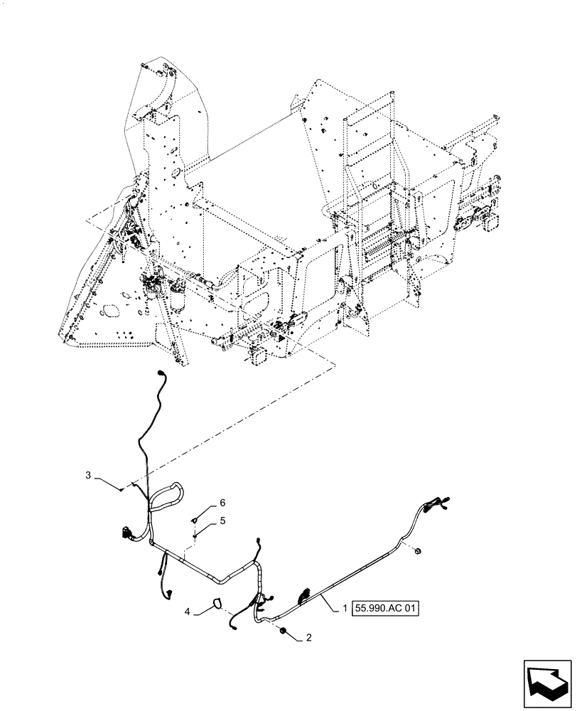 Схема запчастей Case IH 5140 - (55.101.AC[07]) - WIRE HARNESS, STRAW HOOD, REAR (55) - ELECTRICAL SYSTEMS