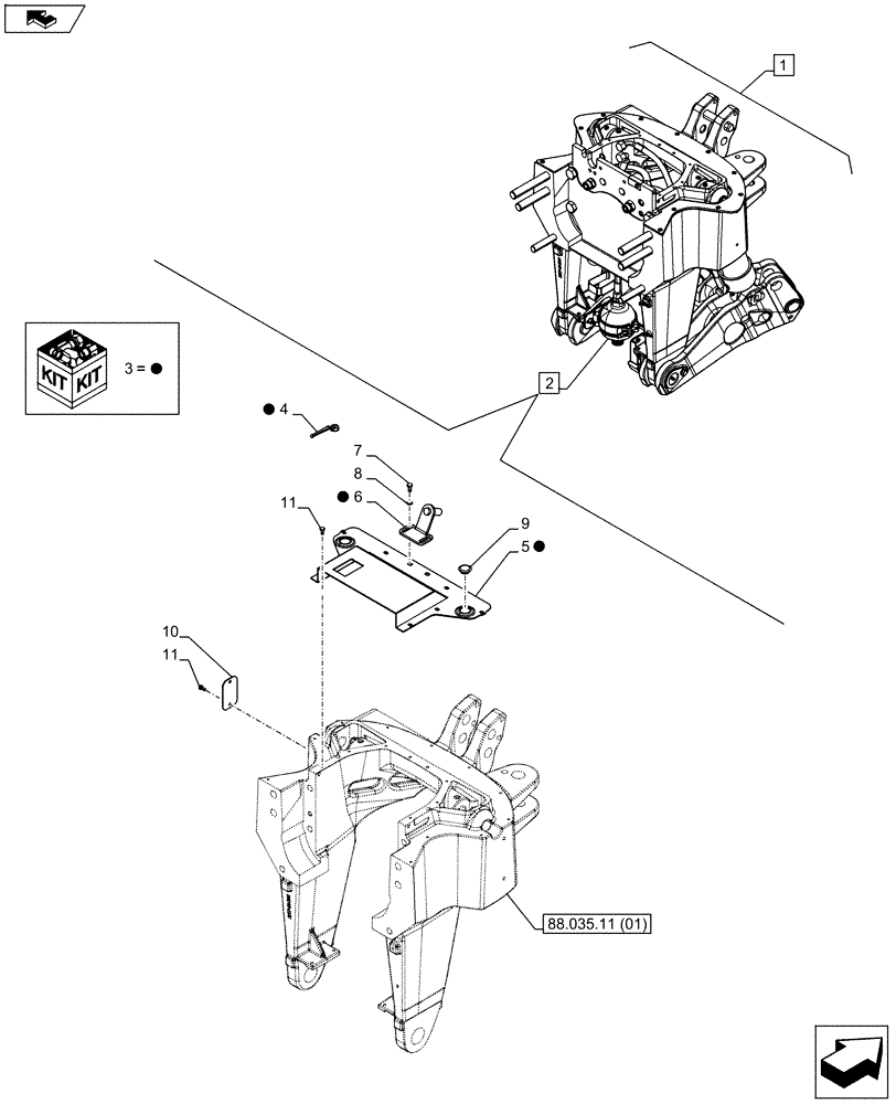 Схема запчастей Case IH PUMA 185 - (88.035.11[05]) - DIA KIT - FRONT HPL FOR SUSPENDED AND STD AXLES, LESS PTO, LESS COUPLER - COVER (88) - ACCESSORIES