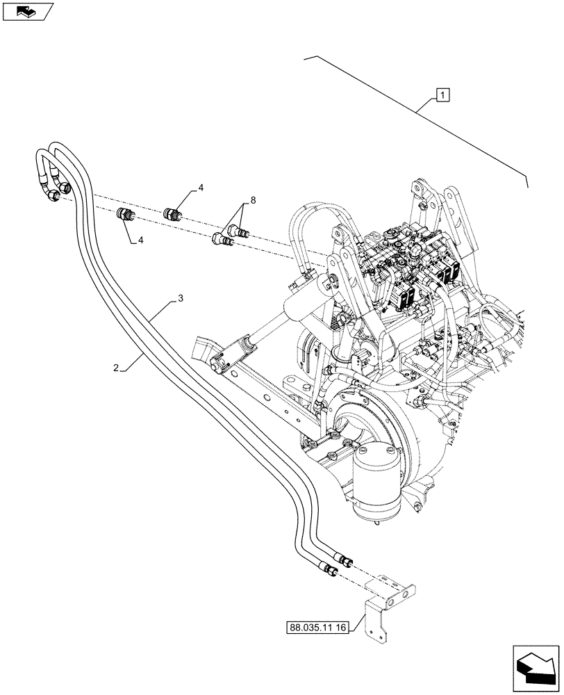 Схема запчастей Case IH PUMA 215 - (88.035.11[17]) - DIA KIT - FRONT HPL SUSPENDED AND STD AXLES, LESS PTO, LESS COUPLER - PIPES AND BRACKETS (88) - ACCESSORIES