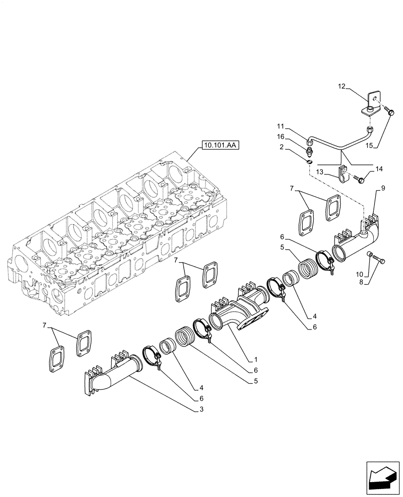 Схема запчастей Case IH F3HFE613A B009 - (10.254.AC) - EXHAUST MANIFOLD (10) - ENGINE