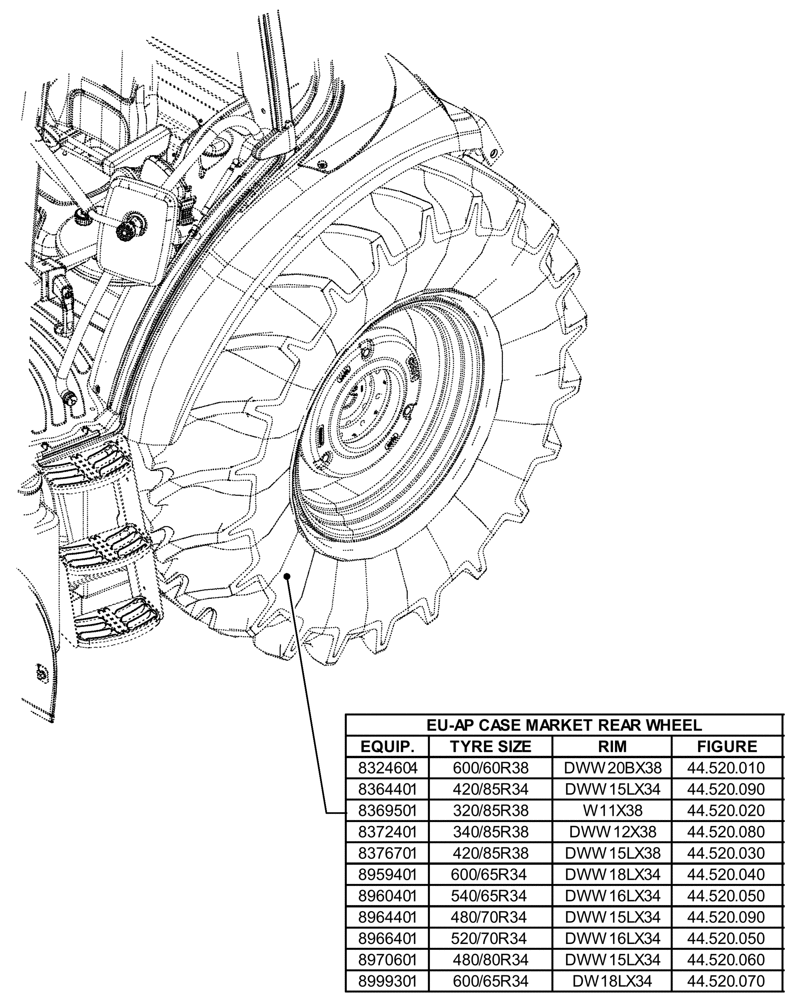 Схема запчастей Case IH FARMALL 120U - (00.000.44[02]) - PICTORIAL INDEX - WHEELS (00) - GENERAL & PICTORIAL INDEX
