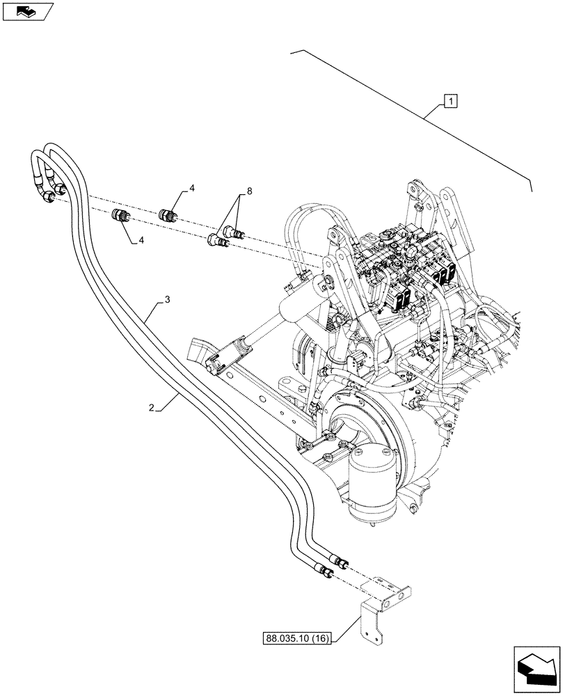 Схема запчастей Case IH PUMA 230 - (88.035.10[17]) - DIA KIT - FRONT HPL SUSPENDED AND STD AXLES, LESS PTO, LESS COUPLER - PIPES AND BRACKETS (88) - ACCESSORIES