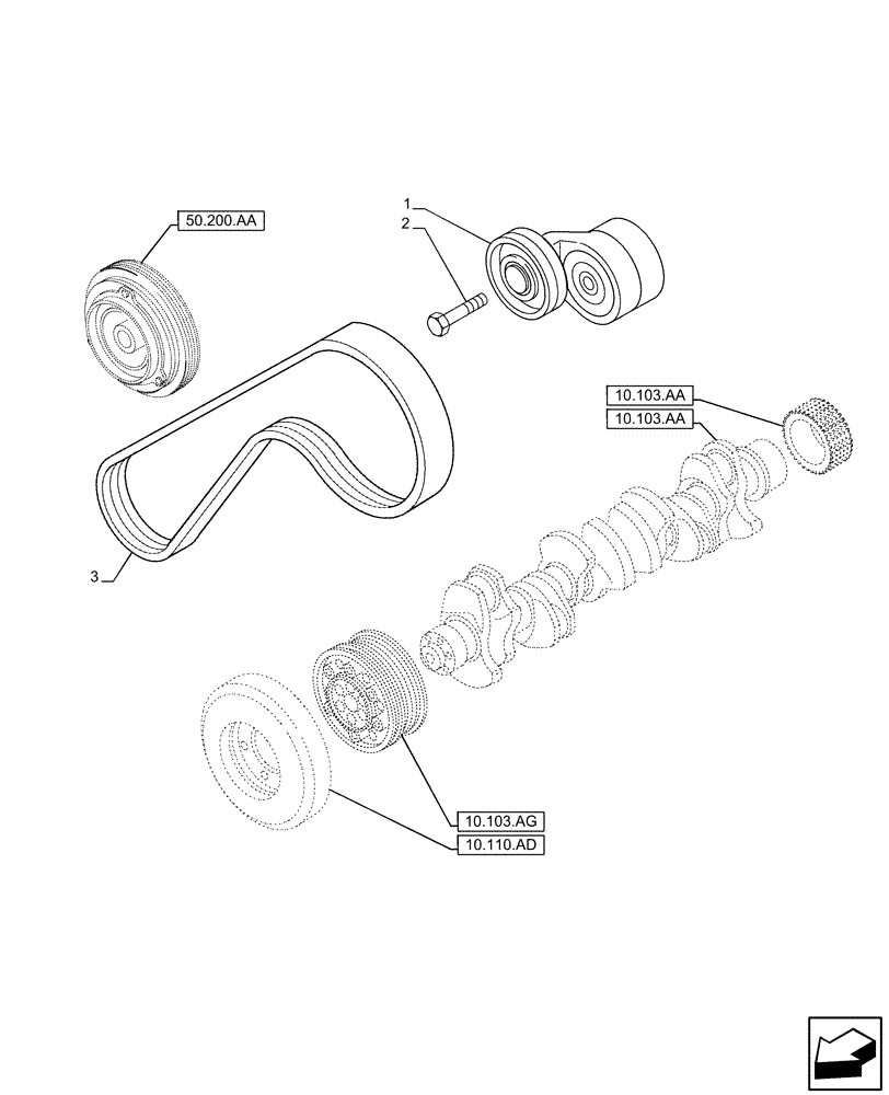 Схема запчастей Case IH F3GFE613A B003 - (10.414.AE) - BELT TENSIONER (10) - ENGINE