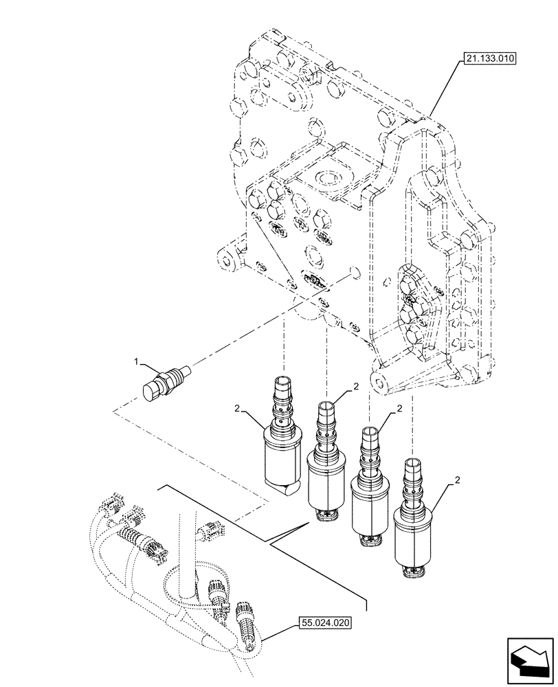 Схема запчастей Case IH FARMALL 120U - (55.024.050) - VAR - 334114, 334117, 334775, 334779, 334780, 390430 - TRANSMISSION, SEMI-POWERSHIFT, VALVE, SOLENOID (55) - ELECTRICAL SYSTEMS