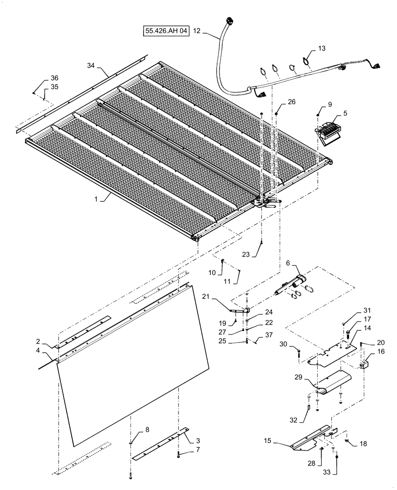 Схема запчастей Case IH 6130 - (74.114.AZ[03]) - UPPER SIEVE, REMOTE CONTROL (74) - CLEANING