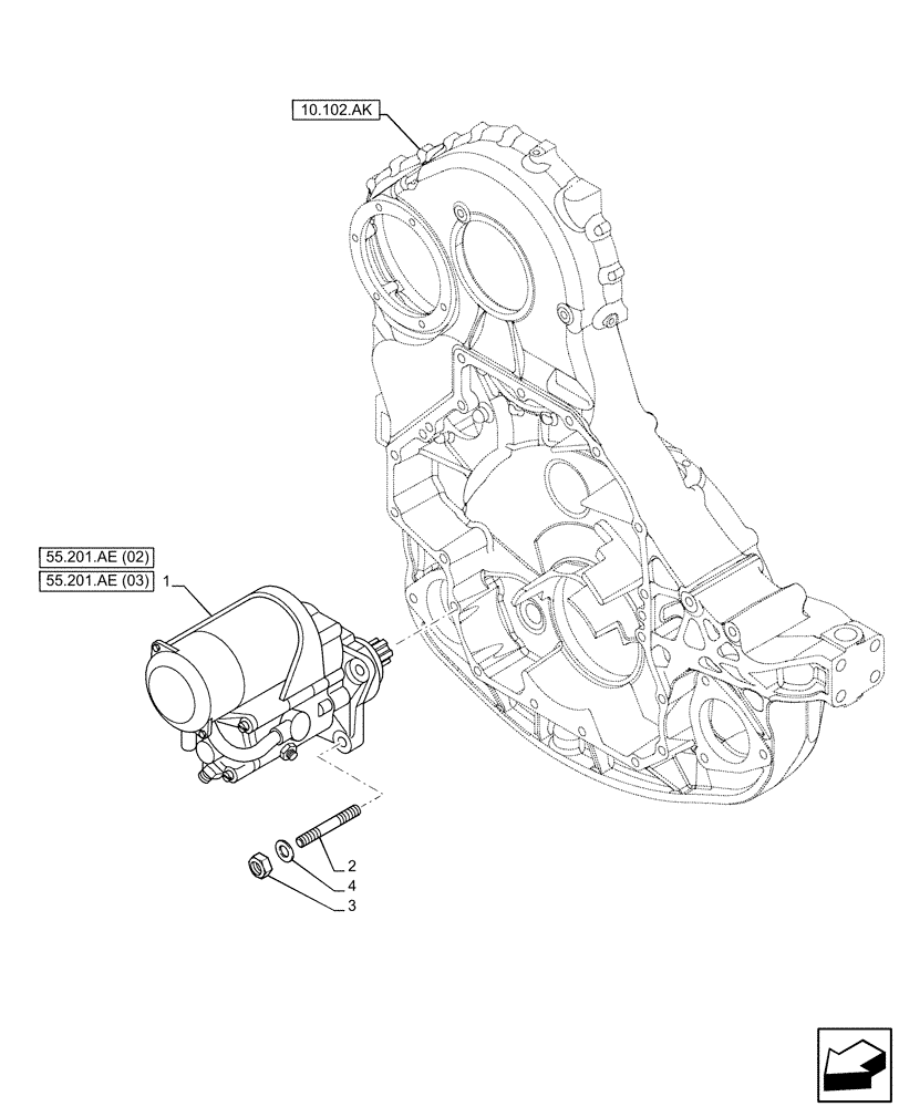 Схема запчастей Case IH F3GFE613B B003 - (55.201.AE[01]) - STARTER MOTOR (55) - ELECTRICAL SYSTEMS