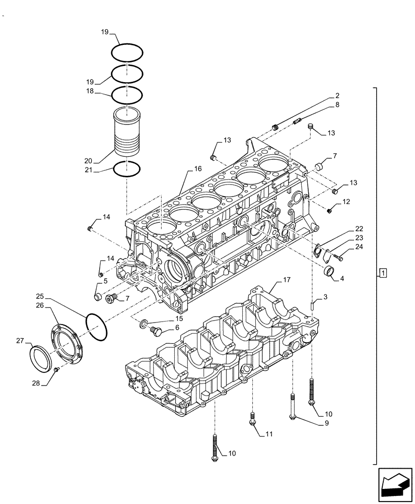 Схема запчастей Case IH F3GFE613A B003 - (10.001.AB) - CRANKCASE (10) - ENGINE