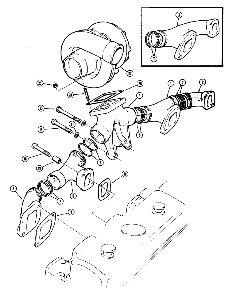 Схема запчастей Case IH 2870 - (020) - EXHAUST MANIFOLD, 674 CUBIC INCH DIESEL ENGINE (02) - ENGINE