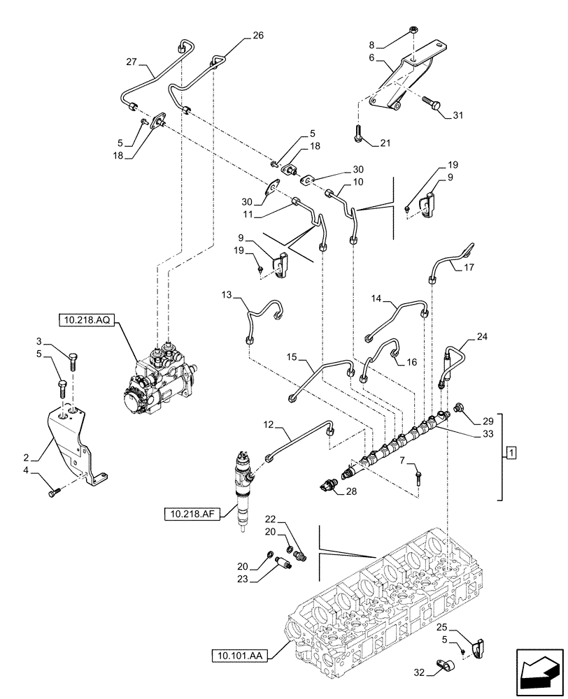 Схема запчастей Case IH F3GFE613A B003 - (10.218.AI) - INJECTION PIPE (10) - ENGINE