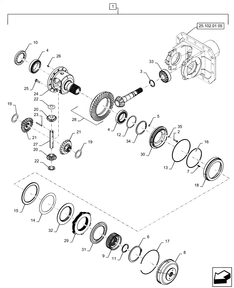 Схема запчастей Case IH MAGNUM 210 - (25.102.01[04]) - DIFFERENTIAL, MFD 12-BOLT CLASS 4 AXLE - ASN ZBRH03334 (25) - FRONT AXLE SYSTEM