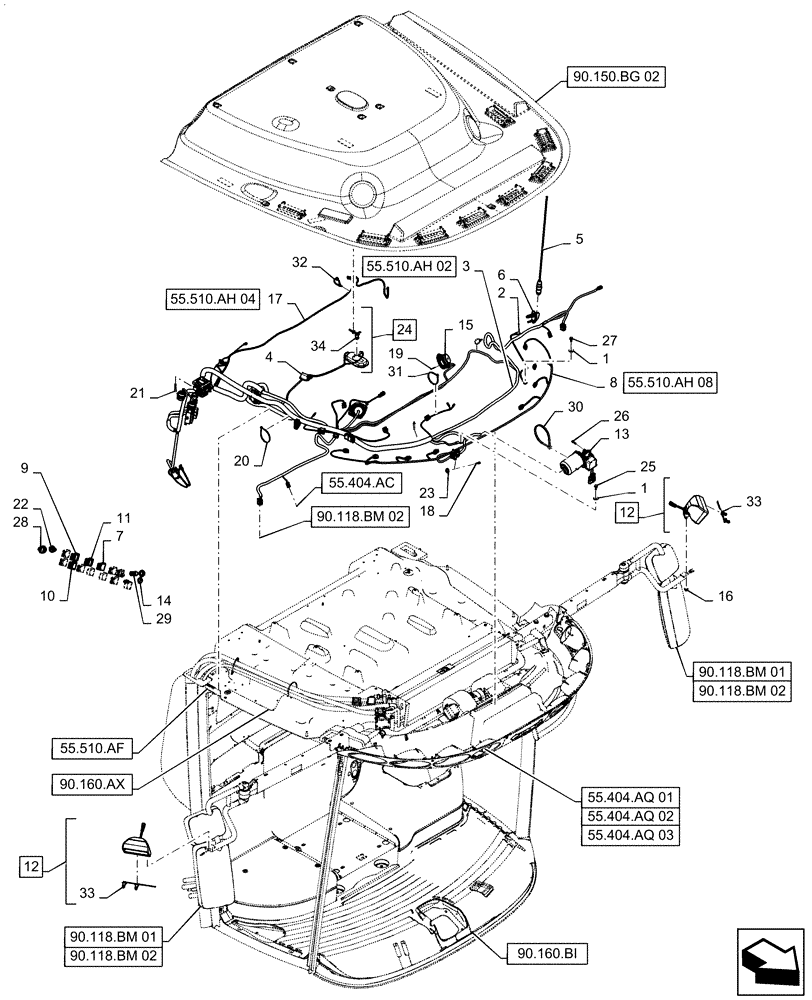 Схема запчастей Case IH 7140 - (55.510.AH[01]) - HARNESS, ROOF, CAB (55) - ELECTRICAL SYSTEMS