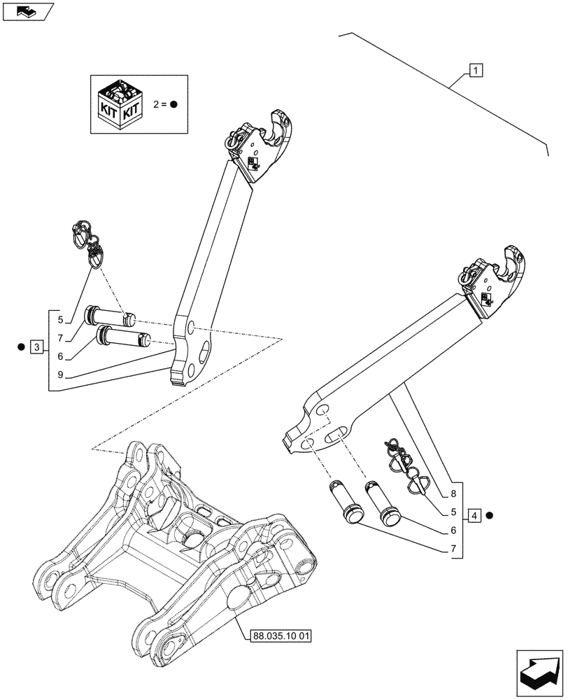 Схема запчастей Case IH PUMA 170 - (88.035.10[08]) - DIA KIT - FRONT HPL FOR SUSPENDED AND STD AXLES, LESS PTO, LESS COUPLER - LIFT ARM (88) - ACCESSORIES