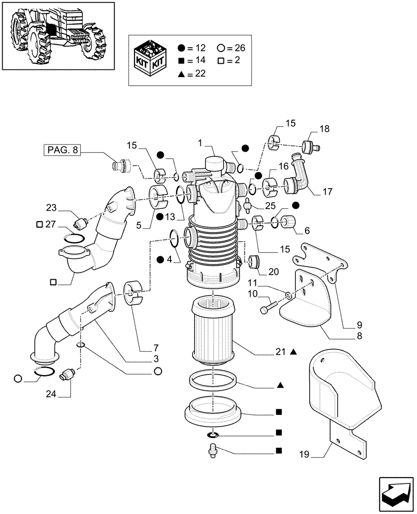 Схема запчастей Case IH PUMA 165 - (1.32.8[09]) - PUMPS FOR HYDRAULIC SYSTEM AND LIFT - OIL FILTER, PIPES AND SUPPORT - D6002 (03) - TRANSMISSION