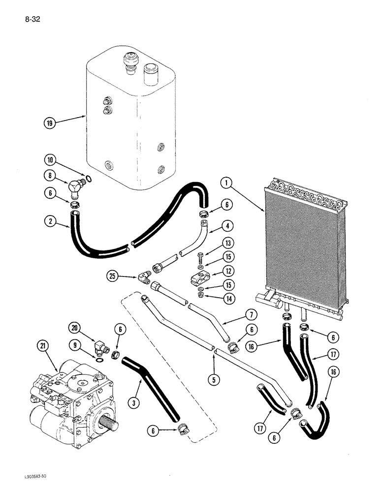 Схема запчастей Case IH 1680 - (8-032) - OIL COOLER SYSTEM, CORN AND GRAIN COMBINE, P.I.N. JJC0047918 & AFTER (07) - HYDRAULICS