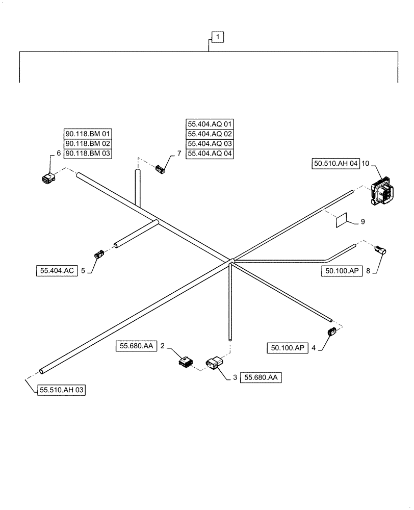 Схема запчастей Case IH 5140 - (55.510.AH[03]) - WIRE HARNESS, UPPER ROOF, CONTINUED (55) - ELECTRICAL SYSTEMS