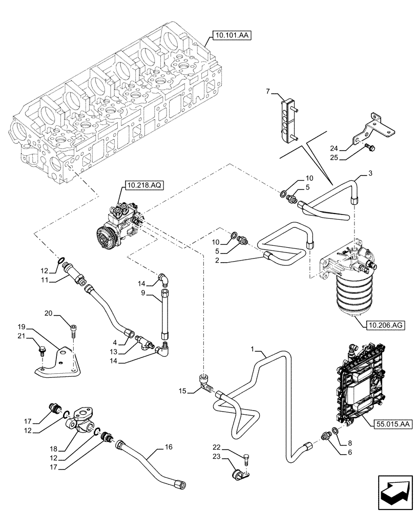 Схема запчастей Case IH F3GFE613A B003 - (10.210.AF) - FUEL SUPPLY LINES (10) - ENGINE