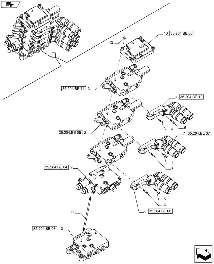 Схема запчастей Case IH FARMALL 105U - (35.204.BE[14]) - VAR - 331844 - REMOTE CONTROL VALVE, COMPONENTS (4 REMOTES) (35) - HYDRAULIC SYSTEMS