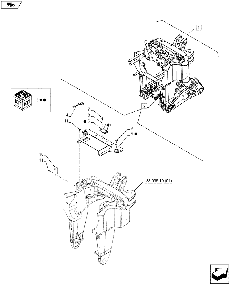 Схема запчастей Case IH PUMA 170 - (88.035.10[05]) - DIA KIT - FRONT HPL FOR SUSPENDED AND STD AXLES, LESS PTO, LESS COUPLER - COVER (88) - ACCESSORIES