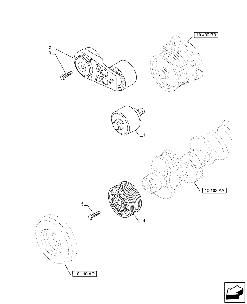 Схема запчастей Case IH F3GFE613A B003 - (10.103.AG) - CRANKSHAFT & PULLEY (10) - ENGINE