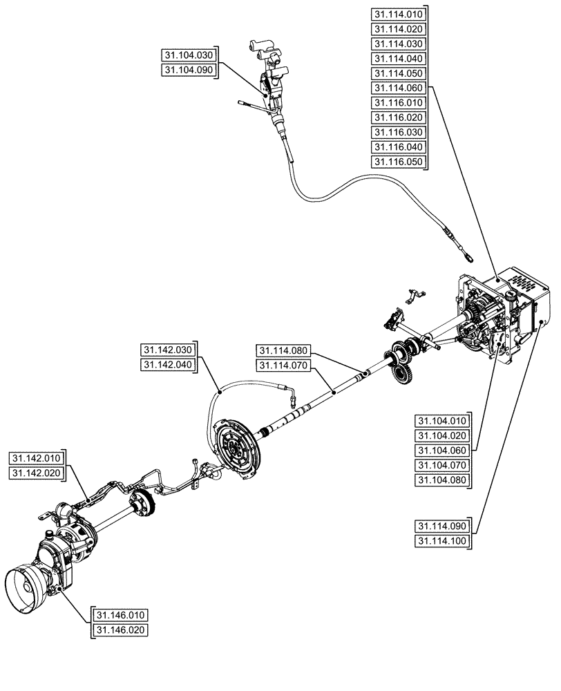 Схема запчастей Case IH FARMALL 120U - (00.000.31) - PICTORIAL INDEX - IMPLEMENT POWER TAKE-OFF (00) - GENERAL & PICTORIAL INDEX