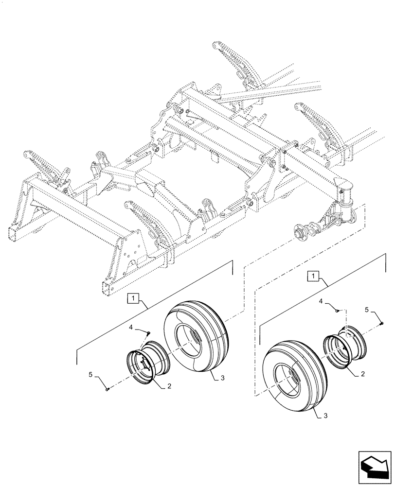 Схема запчастей Case IH 500 - (44.100.AA[02]) - INNER WING FRAME WHEELS (44) - WHEELS