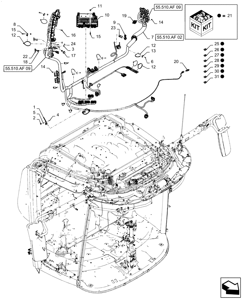 Схема запчастей Case IH 5140 - (55.640.AG[01]) - ELECTRIC SYSTEM CONTROL, CAB (55) - ELECTRICAL SYSTEMS