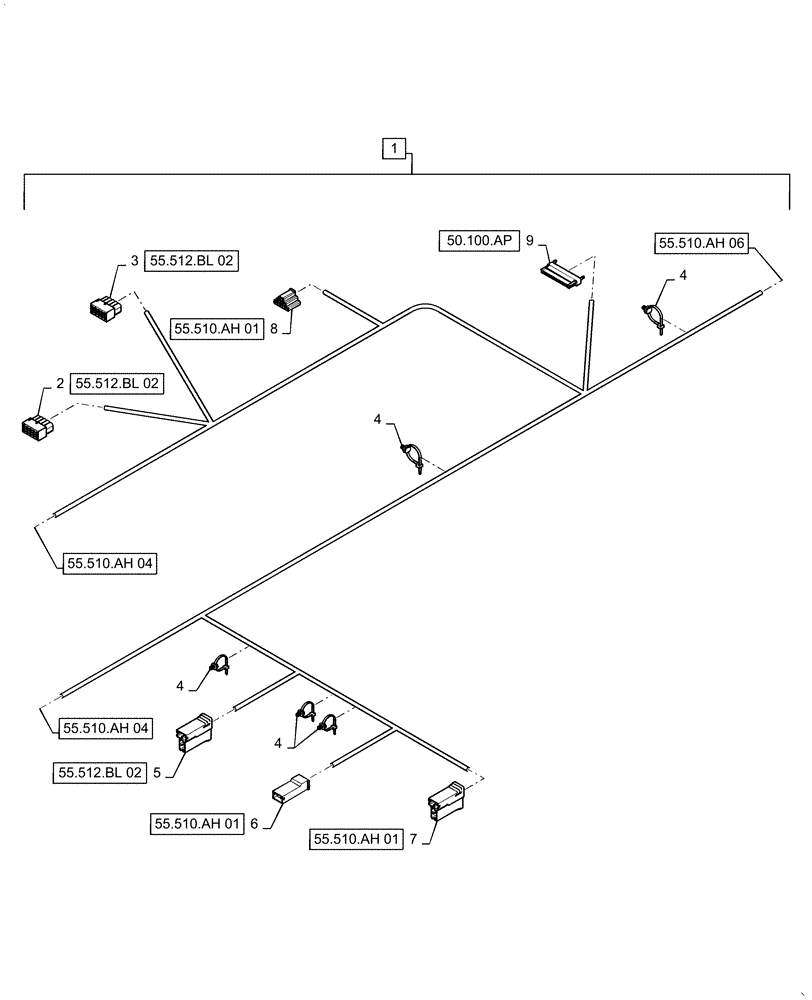 Схема запчастей Case IH 5140 - (55.510.AH[05]) - WIRE HARNESS, LOWER ROOF, CONTINUED (55) - ELECTRICAL SYSTEMS
