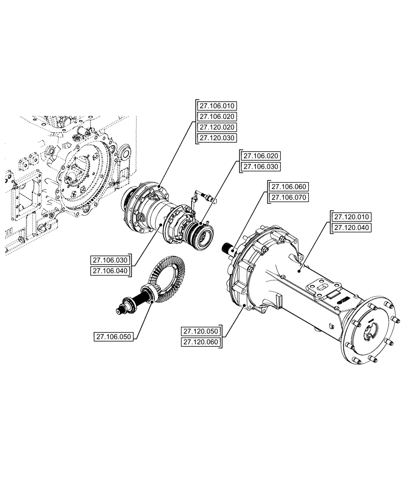 Схема запчастей Case IH FARMALL 120U - (00.000.27) - PICTORIAL INDEX - REAR AXLE SYSTEM (00) - GENERAL & PICTORIAL INDEX