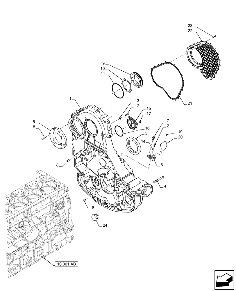 Схема запчастей Case IH F3GFE613A B003 - (10.102.AK) - ENGINE BLOCK COVER (10) - ENGINE