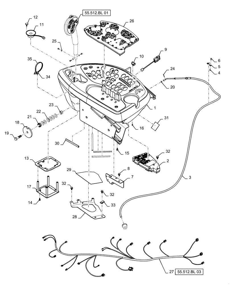 Схема запчастей Case IH 5130 - (55.512.BL[02]) - CONTROL PANEL, RH (55) - ELECTRICAL SYSTEMS