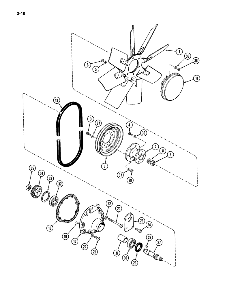 Схема запчастей Case IH 4994 - (2-10) - FAN, BELT AND PULLEY, 866 CUBIC INCH DIESEL ENGINE (02) - ENGINE