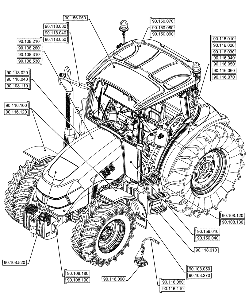 Схема запчастей Case IH FARMALL 120U - (00.000.90[03]) - PICTORIAL INDEX - PLATFORM, CAB, BODYWORK AND DECALS (00) - GENERAL & PICTORIAL INDEX