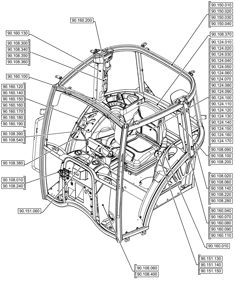Схема запчастей Case IH FARMALL 120U - (00.000.90[02]) - PICTORIAL INDEX - PLATFORM, CAB, BODYWORK AND DECALS (00) - GENERAL & PICTORIAL INDEX