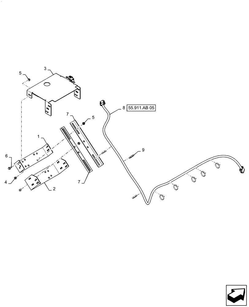 Схема запчастей Case IH 5130 - (55.911.AB[04]) - GPS RECEIVER GRAIN TANK MOUNTING (55) - ELECTRICAL SYSTEMS