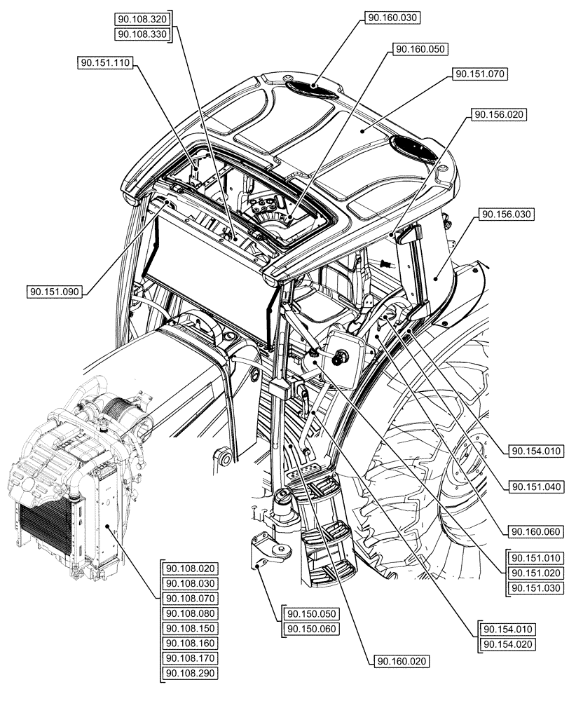 Схема запчастей Case IH FARMALL 120U - (00.000.90[01]) - PICTORIAL INDEX - PLATFORM, CAB, BODYWORK AND DECALS (00) - GENERAL & PICTORIAL INDEX