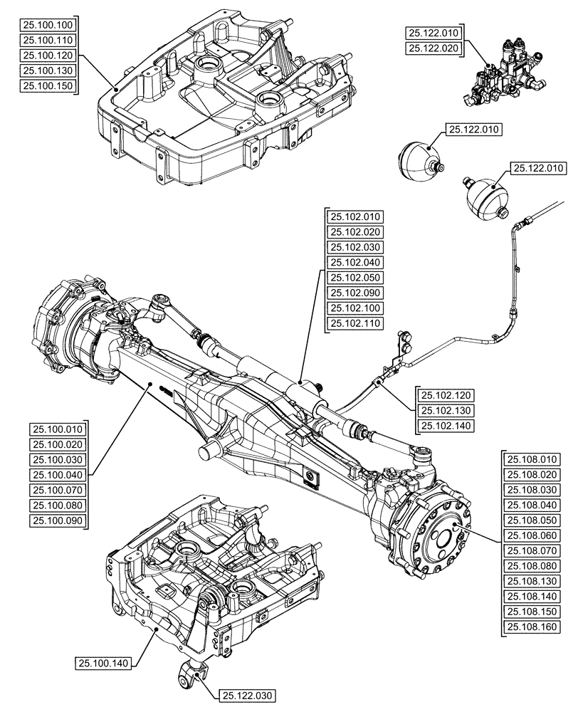 Схема запчастей Case IH FARMALL 110U - (25.000.00) - SECTION INDEX - FRONT AXLE SYSTEM (25) - FRONT AXLE SYSTEM