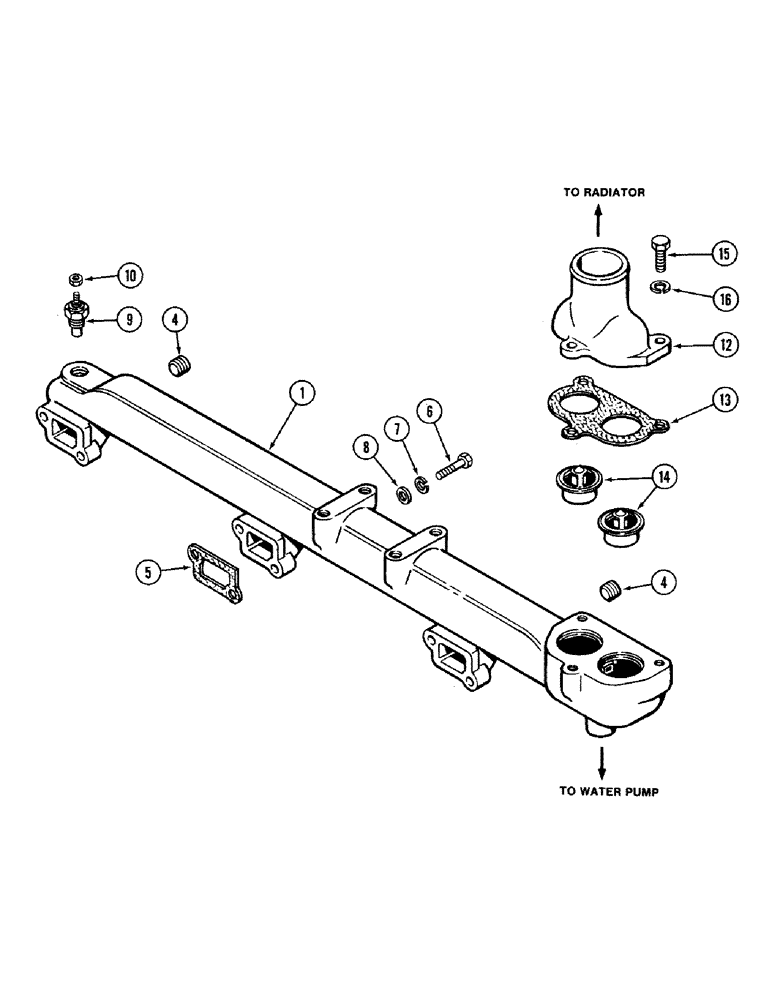 Схема запчастей Case IH 2394 - (2-04) - WATER MANIFOLD AND THERMOSTAT, 504BDT DIESEL ENGINE (02) - ENGINE