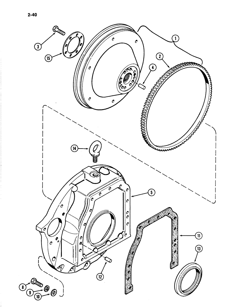 Схема запчастей Case IH 4894 - (2-40) - FLYWHEEL AND HOUSING 674 CUBIC INCH DIESEL ENGINE (02) - ENGINE