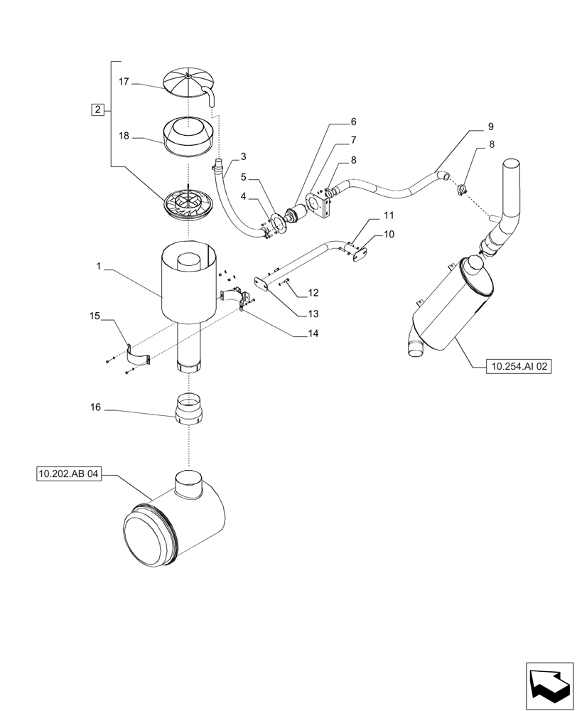 Схема запчастей Case IH A8800 - (10.202.AM[02]) - AIR PRE-CLEANER ASSY (10) - ENGINE