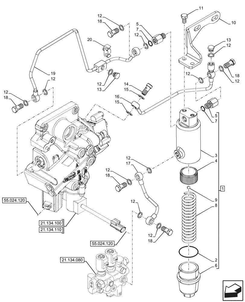 Схема запчастей Case IH FARMALL 100N - (21.134.120) - VAR - 743968 - POWERSHUTTLE, TRANSMISSION CONTROL VALVE, COMPONENTS, ACCUMULATOR, HI-LO (21) - TRANSMISSION